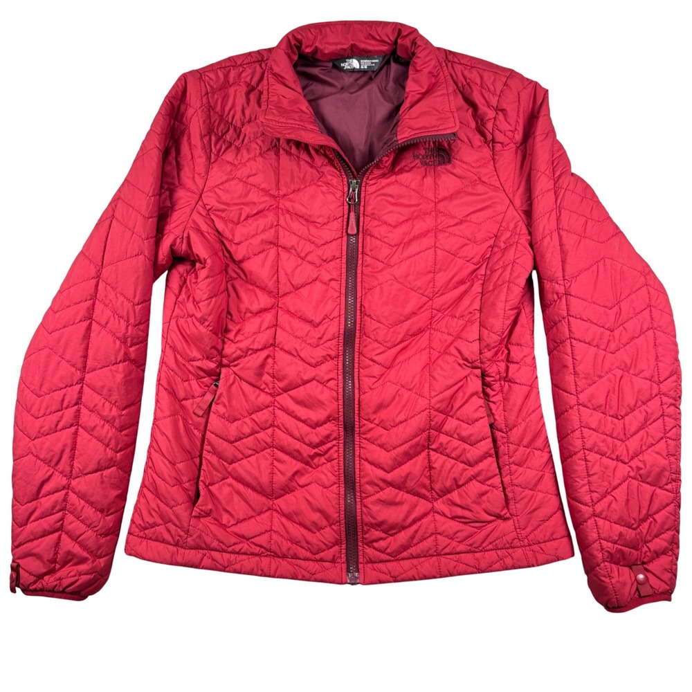 The North Face Thermoball Jacket Women M Red Quilted Full Zip Puffer 01460